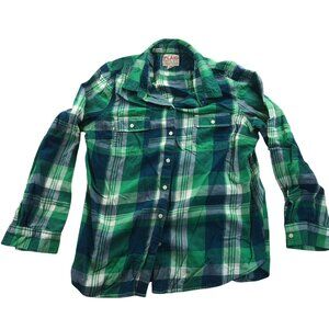 Vinatge Old Navy Mens Shirt Large Long Sleeeve Green Plaid Western Button Up Y2K